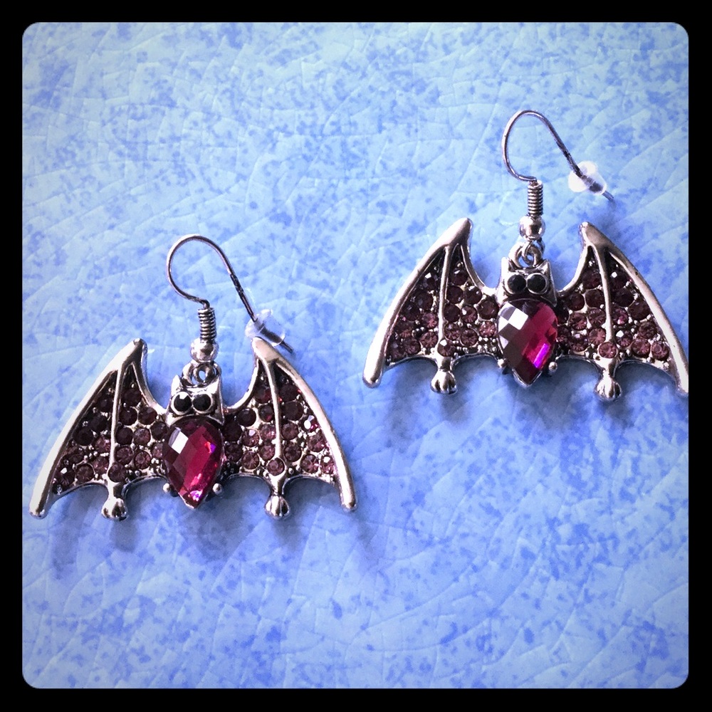 Purple Halloween Bat Earrings
